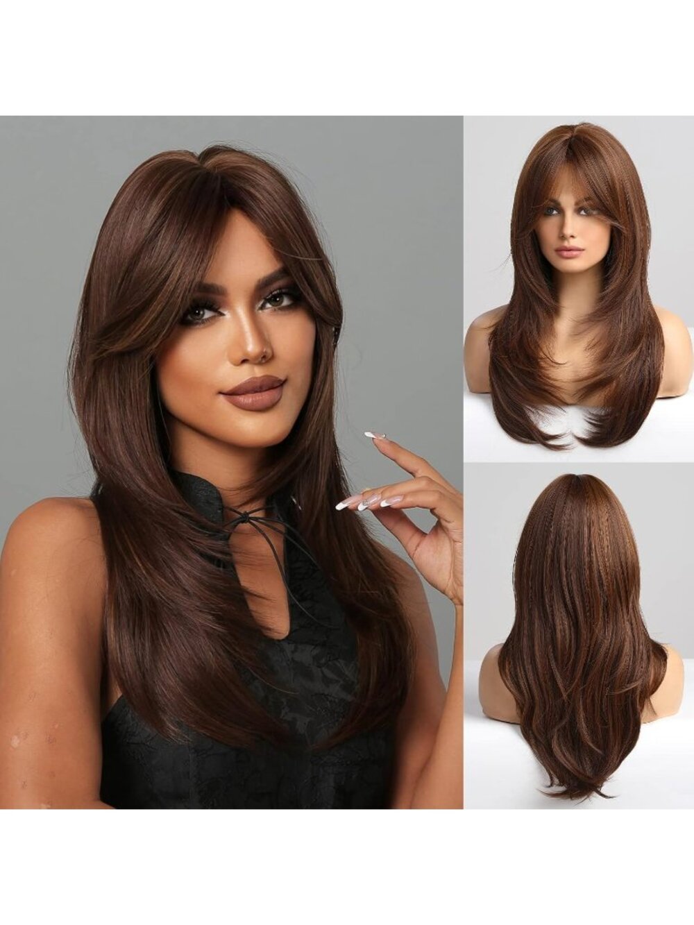 Women Honey Brown Heat Resistant Long Curly Shoulder Length Synthetic Wigs